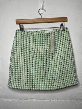 NEW MNG TMango Tweed Mini Skirt Pastel Green Size Medium